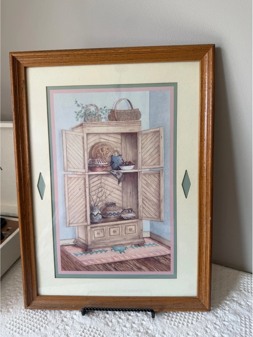 Vintage Southwestern Pottery and Basket Cabinet art print with frame